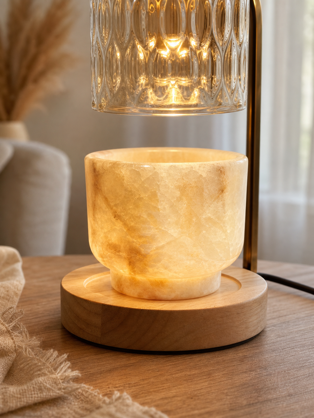 Natural Marble Wickless Candle —  Soft White Blush Vein Marble Vessel, 5.6 oz