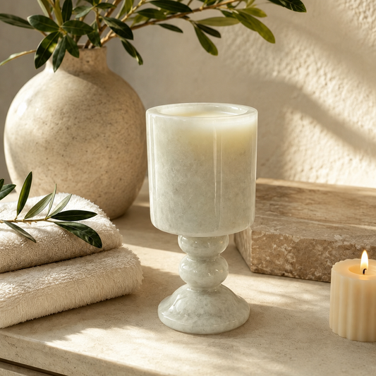 Natural Marble Wickless Candle — Soft White Crystal Look Marble Vessel Scented Candle, 5.8 oz