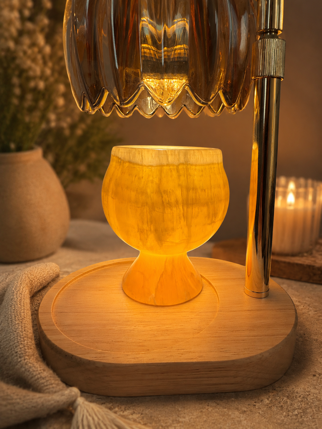 Natural Marble Wickless Candle  — Golden Crystal Ice Marble Vessel Scented Candle, 2.6 oz