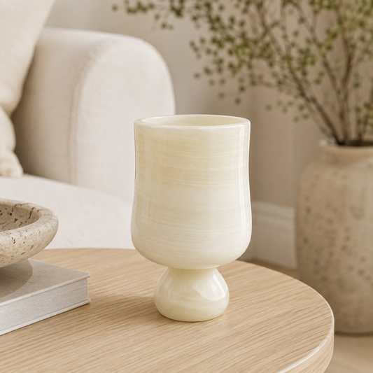 Natural Marble Wickless Candle — Ivory Tulip Marble Vessel Scented Candle, 4.6 oz
