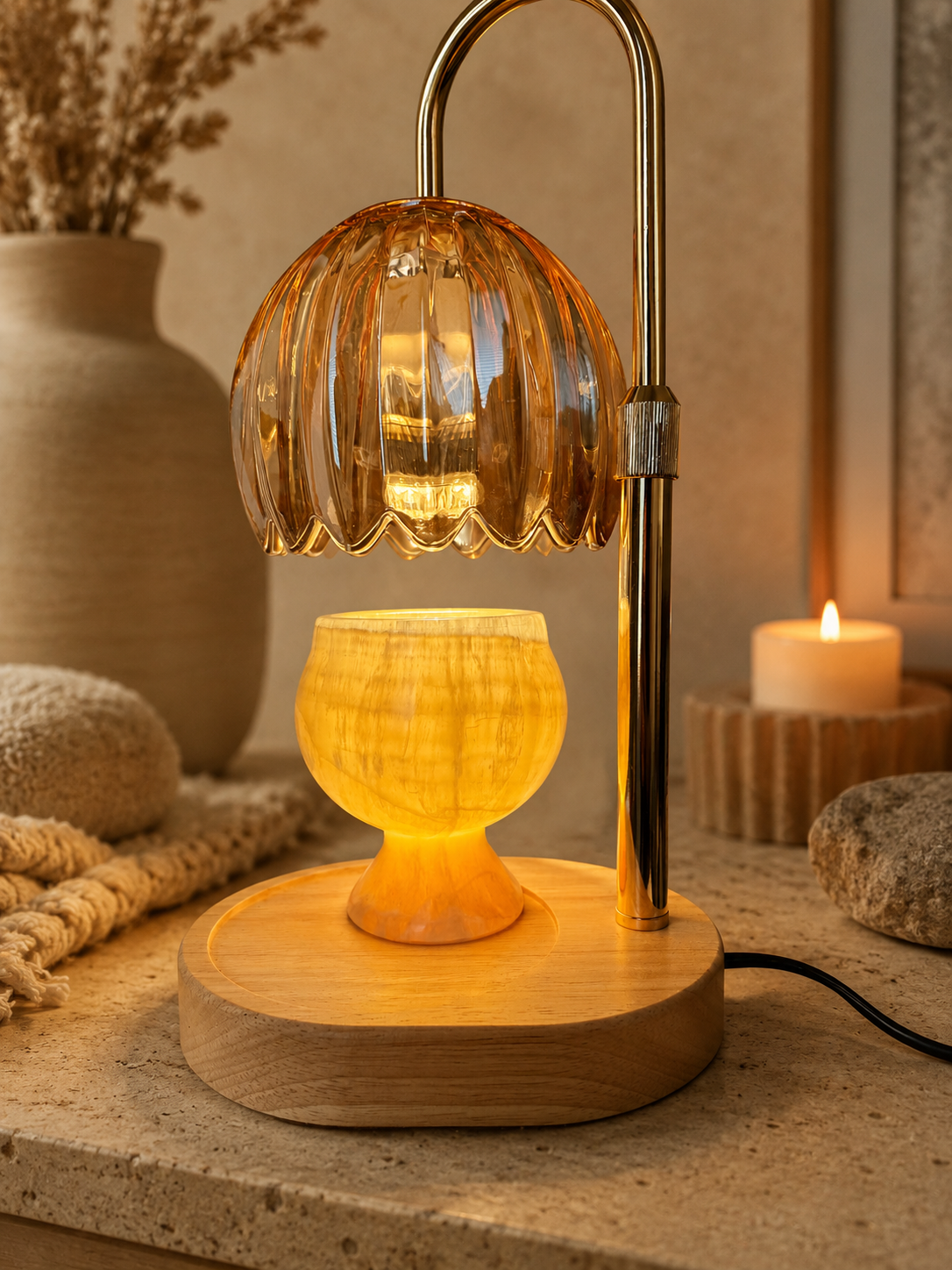 Natural Marble Wickless Candle  — Golden Crystal Ice Marble Vessel Scented Candle, 2.6 oz