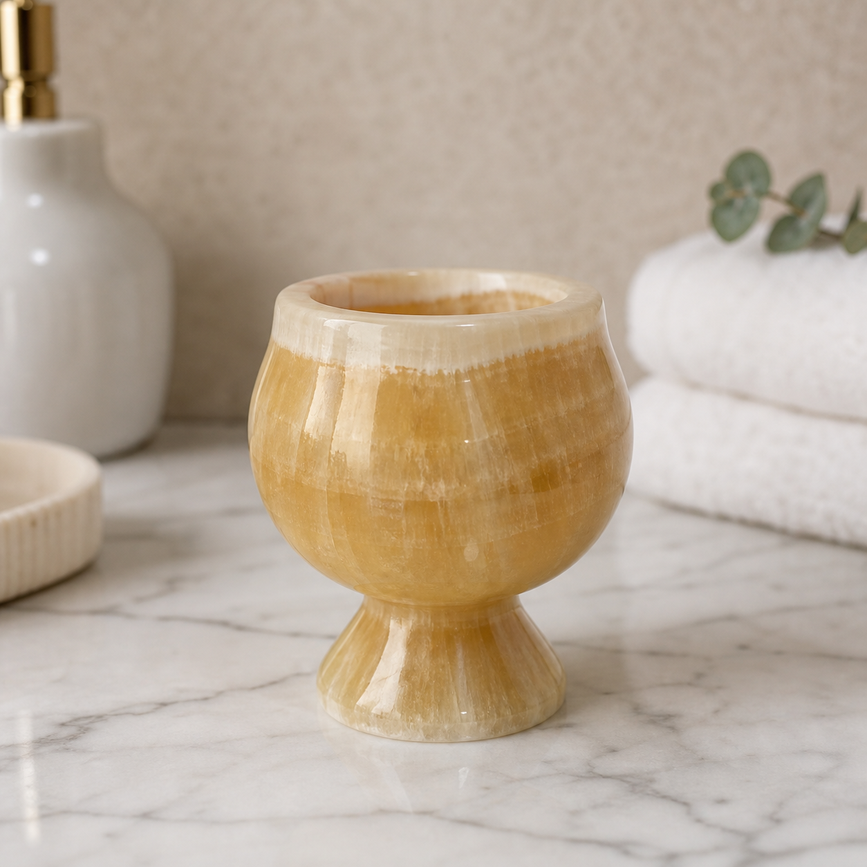 Natural Marble Wickless Candle  — Golden Crystal Ice Marble Vessel Scented Candle, 2.6 oz