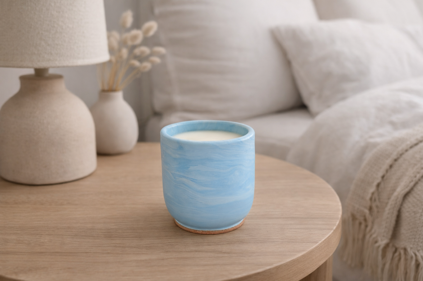 Handmade Jesmonite Wickless Candle, Marble-Look Jar Scented Candle, 9 oz
